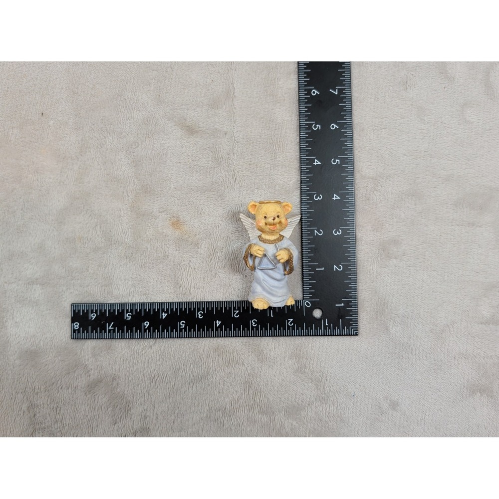 Angel Teddy Babies Bear Figurine with Triangle Blue Robe Halo Resin Miniature - Picture 7 of 8